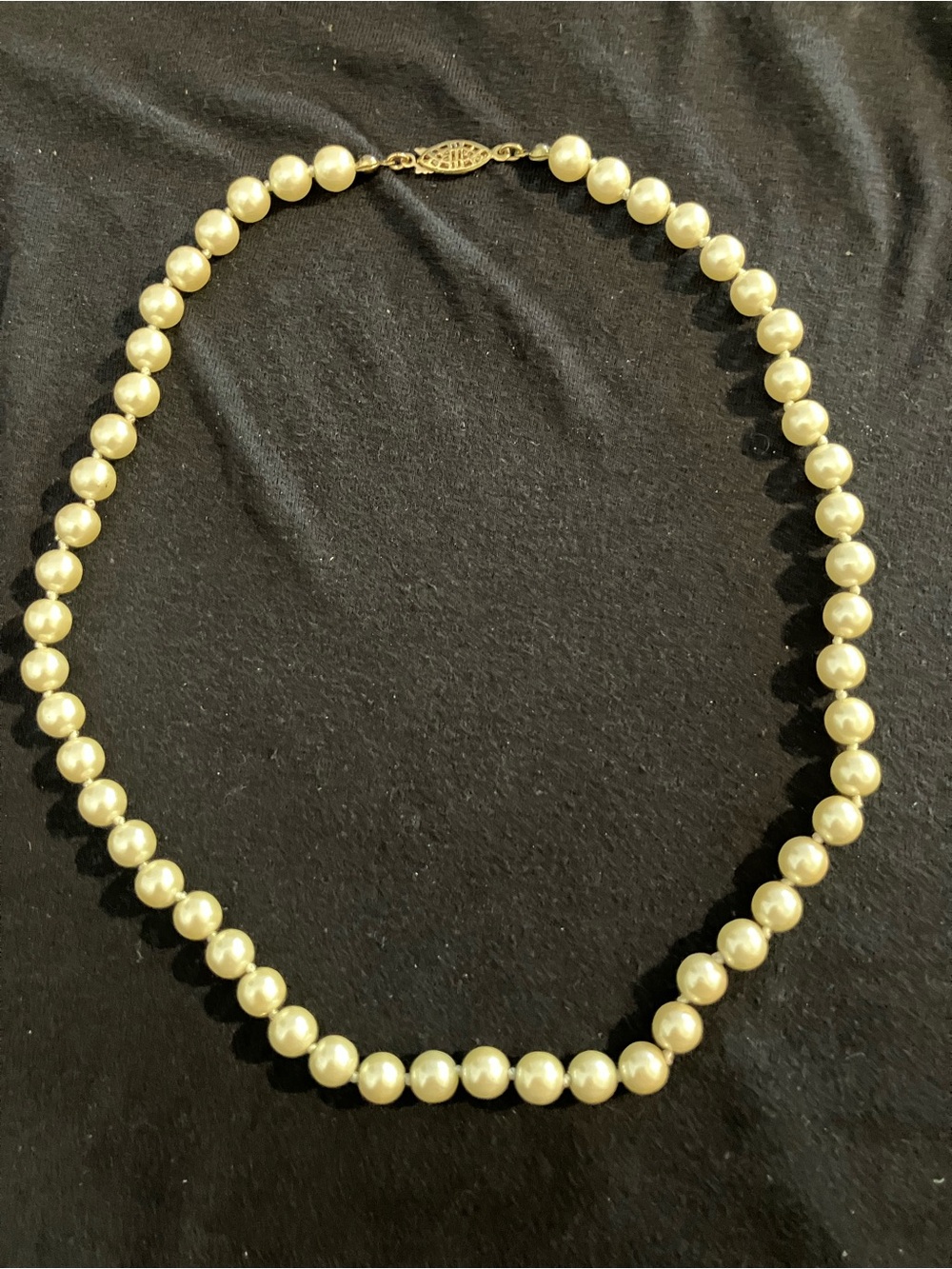 Vintage Avon Cream Pearl Strand Necklace with Gold-Tone Filigree Clasp